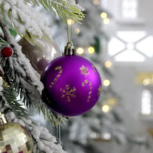 Lila Glitzer Weihnachtskugel Detail, 6cm Kunststoff Baumschmuck Festtagsdekoration
