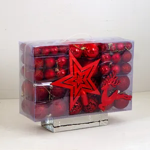 102tlg Rote Weihnachtskugeln Set mit transparenter PVC Griff Aufbewahrungsbox Baumdeko Detailansicht