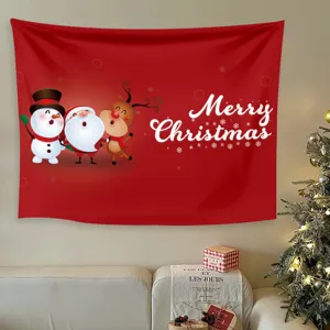 Arazzo di Natale appendiabiti da parete decorazione festa sfondo rosso con pupazzo e babbo.