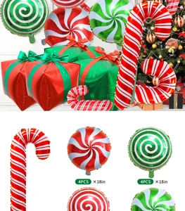 Set di palloncini in alluminio di Natale, palloncini a forma di bastoncino e regalo per festa.