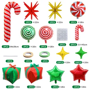 Set di palloncini in alluminio di Natale bastoncino di zucchero stella per festa.