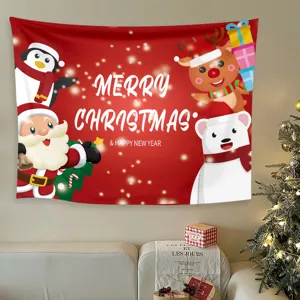 Arazzo natalizio da parete sfondo rosso decorazione per feste invernali personaggi
