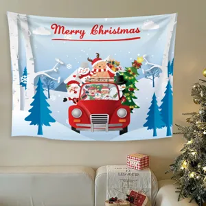Arazzo natalizio appendiabiti da parete festa decorazione auto rossa neve casa bellino