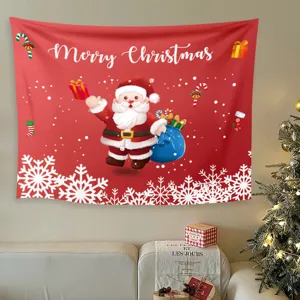 Arazzo Natalizio Babbo Natale Pupazzo di Neve Stampa Poliestere Sfondo per Casa Festa Garage Decorazione Murale Natalizia