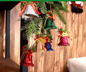 Set di ciondoli campane di Natale glitterati colorati 5cm ornamenti appendere per albero