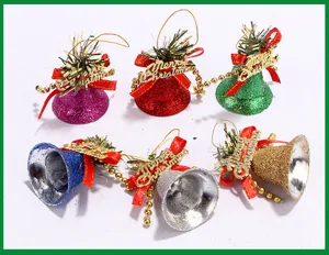 6pz glitter campanelle di natale ciondoli decorazioni colorate da appendere all'albero
