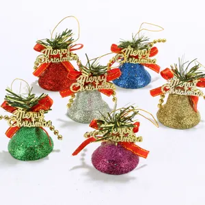 Campanelle sospese per albero di Natale ornamenti glitter decorazioni per feste 6pz