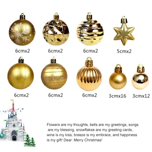 Gold Christmas tree ornaments set 42pcs baubles with various textures for holiday.