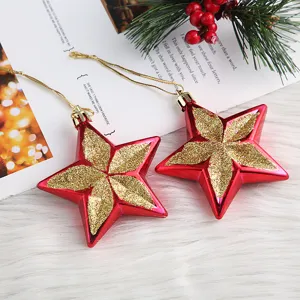 Adornos de estrellas con purpurina roja de Navidad para decoración colgante de árboles y fiestas.