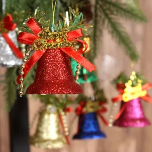Campanella di Natale in plastica glitterata decorazione per albero 5cm 6pz
