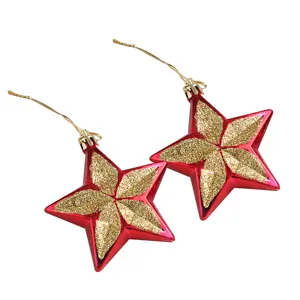 Adornos colgantes para árbol de Navidad estrella de cinco puntas con purpurina roja y oro