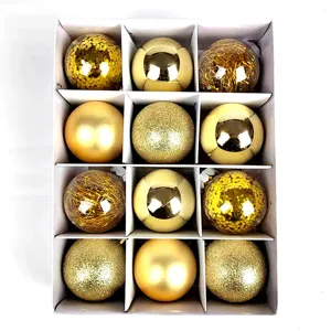 6cm 12pcs Christmas Baubles Gold Shatterproof Ornaments Set for Tree Holiday Party Decor