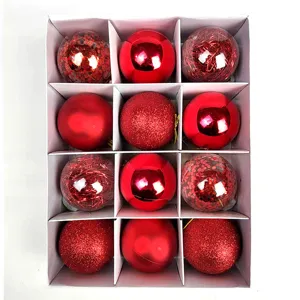 Christmas balls 6cm red ornaments set 12pcs plastic baubles for tree holiday party decor