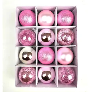 Pink Christmas baubles set 6cm 12pcs shatterproof plastic ornaments for Xmas tree hanging decor