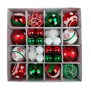 Christmas tree ornaments set 42pcs red green white baubles in box top view display