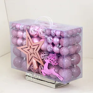 102tlg rosa weihnachtskugeln set mit baumspitze stern und reh ornament in transparente pvc box
