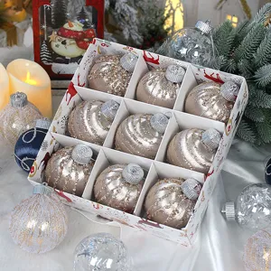 Adornos de Bolas de Navidad Envueltas en Hilo de Satén Purpurina Pintadas Bolas Decorativas Árbol de Navidad Fiesta Lujo