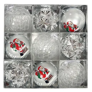 Weihnachtskugeln Set 8cm 9Stk silber Glitzer Kugeln Weihnachtsbaum Hängedeko Box