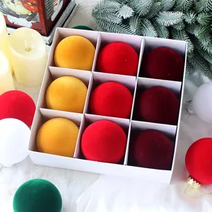 European Style Flocked Christmas Ornaments Balls Boxed Plastic Hanging Tree Ornaments For Holiday Party Decoration Home Accents