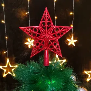 Estrella de Navidad 3D Hueca Purpurina Plástico Pentagrama Adorno para Árbol Decoración de Fiesta Navideña Hogar