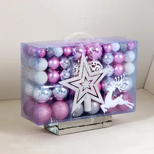 102 Stk Christbaumkugeln Set Weihnachtskugeln mit transparentem PVC Koffer Rosa Silber