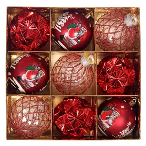 8cm 9Stk. Weihnachtskugeln Set rot gold hängende Ornamente für Baumschmuck Box Verpackung