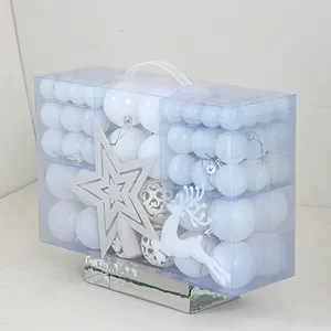 Details zu 102 weißen Weihnachtskugeln im transparenten PVC-Box mit Griff für Weihnachtsbaum.