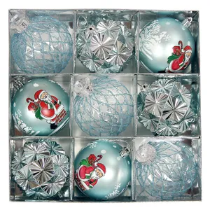 8cm 9 Stk. Weihnachtsbaumkugeln Set,blaue und silberne Deko-Kugeln im Schachtel für Baum.