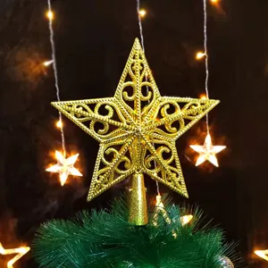 Puntero de arbol de Navidad dorado 20cm estrella 3D hueca decoracion festiva de fiestas