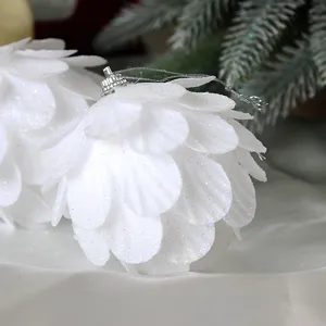 White glitter Christmas ball pendant, 8cm foam onion petal hanging ornament for holiday tree decor
