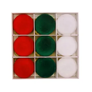 Flocked Christmas balls set 8cm 9pcs red green white decorative holiday tree hanging pendants