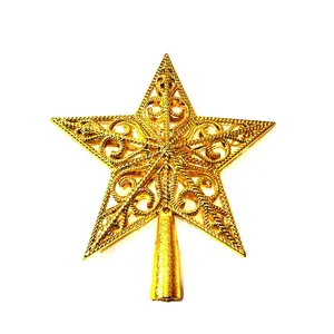 Estrella de punta de árbol de navidad dorada 20cm pentagrama hueco decoración navideña