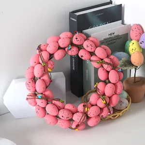 Easter egg wreath pink speckled hanging decoration for home party wall door decor