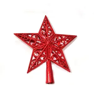 Estrella de punta de arbol de navidad roja 3d pentagrama hueco decoracion festiva