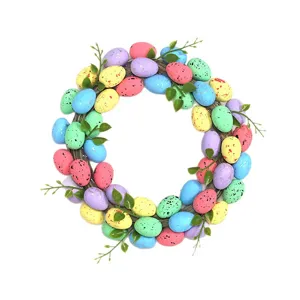 Easter egg wreath colorful speckled eggs decorative garland for home party door wall hanging