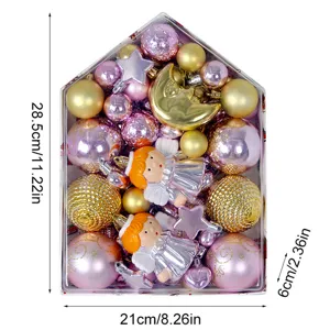 72pcs Christmas ball set in house box, pink and gold hanging ornaments for tree decor