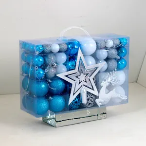 102 Stücke Weihnachtsbaum Kugeln Set Blau Weiß Christbaumkugeln mit PVC Tragebox