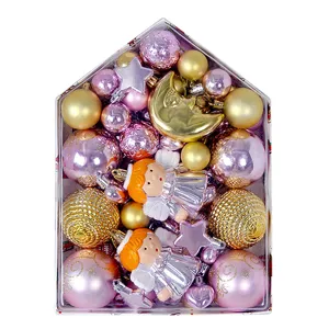 72-piece pink gold Christmas ball set house box tree hanging ornaments holiday decorations