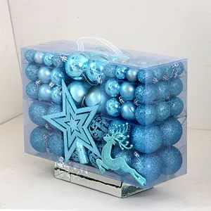 102 Stk. blaue Christbaumkugeln Set bruchsichere Kugeln Stern Rentier in transparenter PVC Box