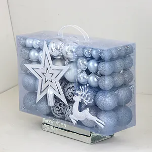 102 Stk. Weihnachtskugeln Set mit transparenter PVC Box silber blau Christbaumschmuck Deko