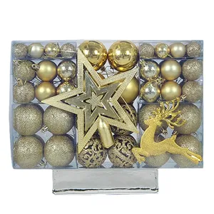 102 Stueck Weihnachtsbaumkugeln Set Haengend Goldene Deko Box Glanzendes Finish Set