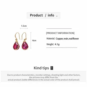Bohemian resin flower teardrop earrings detail with copper material and lightweight design.