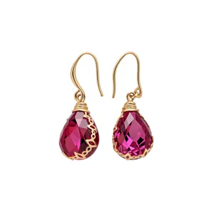 Elegant bohemian teardrop crystal earrings with gold plated hooks main view