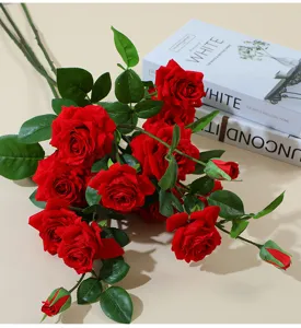 Artificial velvet red rose bouquet for wedding decoration, home floral arrangement, Valentine's Day.