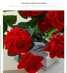 Artificial velvet red rose bouquet detail shot, perfect for wedding and home decoration.
