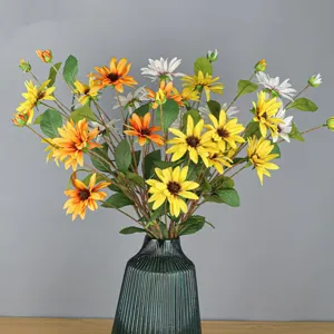 Fiore Artificiale di Girasole in Seta Stelo Singolo Pianta di Margherita Finta Per Decorazione Casa Festa di Matrimonio Composizione Floreale