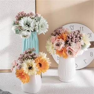 Ramo De Flores Margarita Gerbera Artificial Falso Arreglo Floral De Seda Para Decoración Interior De Mesa De Sala De Estar