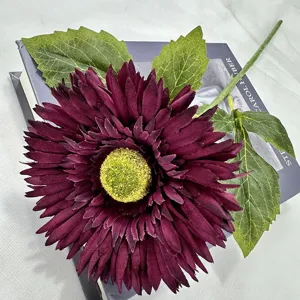 Fiore di gerbera artificiale testa singola in seta con stelo per decorazione casa festa.