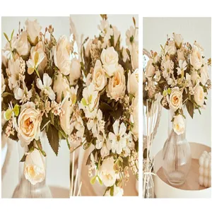 Artificial rose bouquet silk flower home table decor photography prop detail view