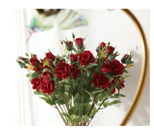Vintage artificial red rose bouquet, stunning faux flower branches for home and wedding decor.